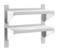 Étagère murale en acier inoxydable avec 2 étagères, 50 x 23,5 x 48 cm, surface brossée, design moderne pour cuisine, salle de bain ou salon, solution de rangement stable
