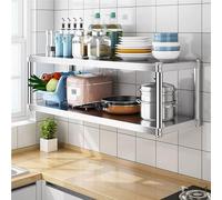 Étagère murale en acier inoxydable，étagère de rangement de cuisine à 2 niveaux，support de four à micro-ondes en métal，étagère de garde-manger commerciale pour la maison，le restaurant(70X30X40CM)