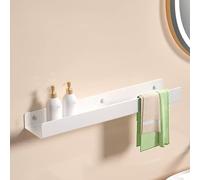 Étagère murale en acier inoxydable pour salle de bain et cuisine sans perçage, 60 cm, blanc, organisateur de rangement pour balcon, facile à installer, économise de l'espace, durable et élégant.