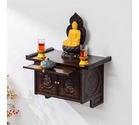 Étagère murale en altar du sanctuaire, table de méditation en bois de Buddha Shrine Altar, support d'affichage de statue chinois Feng Shui Guan Gong Guanyin Pooja, support Pooja, avec cabinets(50 x 30