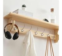 Étagère murale en bois avec crochets - Porte-manteau d'entrée et rangement nizer pour salle de bain, chambre à coucher, salon - Cintre mural décoratif avec crochets