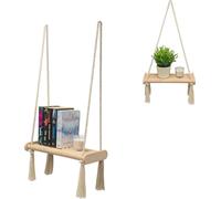 Étagère murale en bois Boho Étagère suspendue Macramé tissé à la main Étagère flottante Décoration murale Support de plantes pour la cuisine Chambre à coucher Salon