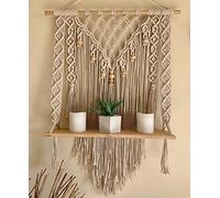 Étagère murale en bois macramé faite à la main - Tapisserie - Décoration d'intérieur - Jardinière flottante - 40 x 50 cm
