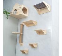 Étagère Murale en Bois Massif for Chat et perchoir, nid for à Monter soi-même, Plateforme de Saut, Capsule Spatiale, Arbre sisal(Style2)
