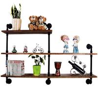 Étagère murale en bois massif pour bibliothèque | Armoire murale en métal et fer à suspendre pour bar comme étagère à vin, loft, style industriel vintage (noir)