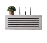 Étagère murale en bois massif pour défonceuse TV et support de routeur sans fil avec prise de rangée inférieure, pas de perforation nécessaire, blanc, 40 cm de long