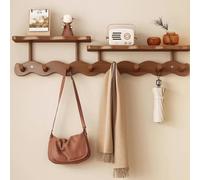 Étagère murale en chêne avec crochets - Étagère polyvalente pour salle de bain, chambre à coucher, salon, entrée, bureau, buanderie