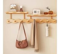 Étagère murale en chêne massif avec crochets - Étagère flottante en bois pour salle de bain, chambre, salon, entrée, bureau, buanderie - Présentoir polyvalent et porte-manteau
