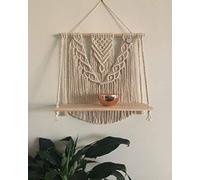 Étagère murale en macramé faite à la main - Jardinière flottante en bois et tapisserie pour décoration d'intérieur, 40 x 50 cm, beige, parfaite pour les plantes d'intérieur et solutions de rangement