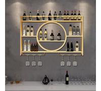 Étagère murale en métal avec porte-verres à pied, étagère de présentation pour bouteilles de liqueur avec support en verre, étagère de bar, étagères murales flottantes, étagères murales en fer