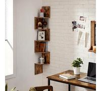 Étagère d’Angle Murale à 5 Niveaux, pour Chambre à Coucher, Salon, Salle de Bain, Bureau à Domicile, Marron Rustique