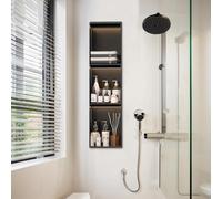 Étagère murale encastrée en acier inoxydable noir mat - 1/2/3/4 niveaux pour rangement de salle de bain, aucune installation de carrelage nécessaire, nizer mural de douche durable