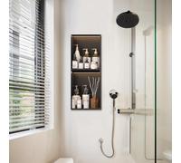 Étagère murale encastrée en acier inoxydable noir mat - 1/2/3/4 niveaux pour salle de bain - Pas besoin de carrelage - Durable