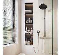 Étagère murale encastrée en acier inoxydable noir mat - 1/2/3/4 niveaux - Pour salle de bain - Pas besoin de carrelage