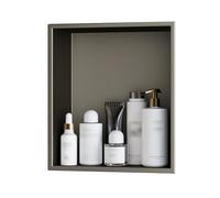 Étagère murale encastrée en acier inoxydable pour salle de bain - Sans carrelage - Finition gris mat - 320 x 320 x 125 mm