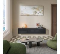 [en.casa] Meuble TV Mural Evaton 160 x 32 x 30 cm avec 2 Portes Abattantes Support Télé Flottant Étagère Moderne avec 2 Compartiments de Rangement Salon Chambre Bureau Noir Brillant