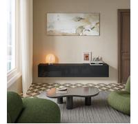 [en.casa] Meuble TV Mural Evaton 180 x 32 x 30 cm avec 2 Portes Abattantes Support Télé Flottant Étagère Moderne avec 2 Compartiments de Rangement Salon Chambre Bureau Noir Brillant