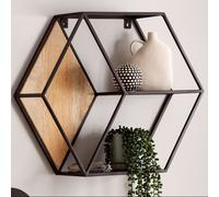 Étagère murale FineBuy Étagère à suspendre 60x52x20 cm Bois massif Métal Étagère hexagonale