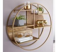FineBuy Étagère Murale 62 cm Ronde Bois Massif et Metal Industrielle | Etagère Suspendue - Capacité de Charge maximale 10 kg - Étagère pour Le Mur | Bois véritable