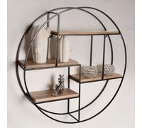 Étagère murale FineBuy Étagère suspendue bois métal 70x70x18cm Étagère suspendue ronde Massive