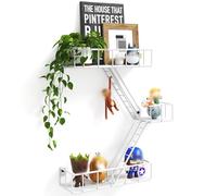 Étagère murale Fire Escape avec paniers, échelle de secours en métal à 3 niveaux, étagère murale décorative inspirée de New York, étagère décorative blanche flottante pour chambre à coucher,