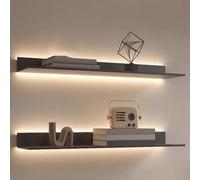 Étagère murale flottante à DEL avec éclairage intégré - Étagère murale en métal pour salon - Gris - Décoration d'intérieur moderne - Solution de rangement élégante - 150 cm