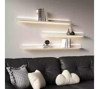 Étagère murale flottante à DEL en métal blanc de 78,7 cm avec lumière intégrée, rangement décoratif moderne pour salon, décoration d'intérieur élégante et fonctionnelle