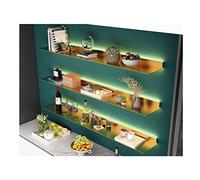 Étagère murale flottante avec lumière LED intégrée - Design rustique moderne pour salle de bain, salon, bar, entrée - Finition dorée - Étagère élégante en métal