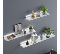 Étagère murale flottante éclairée avec lumière LED, organiseur flottant domestique, étagère d'exposition résistante en métal, 1 pièce, couleur or, 60 x 20 x 6 cm (blanc, 80 x 20 x 6 cm)