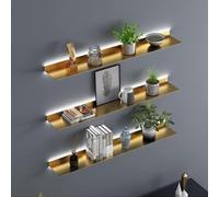 Étagère murale flottante éclairée avec lumière LED, organiseur flottant domestique, étagère d'exposition résistante en métal, 1 pièce, couleur or, 60 x 20 x 6 cm (doré, 60 x 20 x 6 cm)