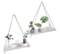 Etagere Murale Flottante en Bois, Support Mural Suspendu pour Plantes, Fleurs, Photos, Bougies, Decoration Moderne, Triangulaire, avec Crochets et Corde, pour Salon, Chambre, Couloir