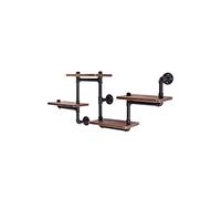 Étagère murale flottante en forme de tuyau Sh - Étagère murale décorative - Cadre d'angle - Style rétro - Étagère en fer et bois - Noir