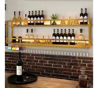 Étagère murale flottante en métal à LED pour verres à liqueur et à vin - Rangement multifonction pour la maison, les bars, les restaurants - Doré - 150 x 25 x 55 cm