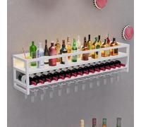 Étagère murale flottante en métal avec support en verre, rangement élégant pour bouteilles de cuisine, salle à manger et bar à domicile (blanc, taille XXL)