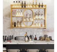 Étagère murale flottante en métal avec support pour verre à vin et lumière LED, étagère de présentation de bouteilles d'alcool haute capacité pour bar, cuisine, cave à vin