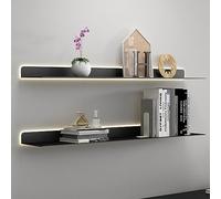 Étagère murale flottante lumineuse à DEL, bibliothèque polyvalente avec plaques métalliques épaisses - Noir, 100 x 20 x 6 cm, parfaite pour la décoration de la maison et les livres