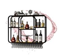 Étagère murale flottante pour bouteille de vin avec lumière LED et support en verre à suspendre pour bouteilles d'alcool - Idéal pour le rangement de bar à domicile et de salon
