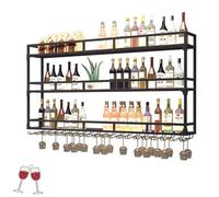 Étagère murale flottante pour bouteilles de vin avec barre lumineuse LED avec support à suspendre pour verres à vin pour maison, bar, salle à manger