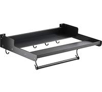 Étagère murale flottante pour micro-ondes avec support en alliage d'aluminium et 5 crochets Noir