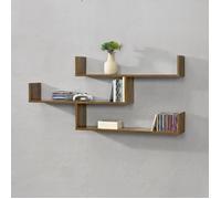 [en.casa] Étagère Murale Grimstad 119 x 18 x 55 cm Effet Bois Foncé | Stylée Meuble Mural Design à 3 Surfaces de Rangement Capacité de Charge 9 kg Stockage Salon Bureau Chambre