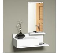 Étagère murale Gundsø pour entrée avec tiroir et miroir blanc