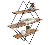 Étagère murale HWC-A80, design industriel, bois véritable, 60x66x12cm marron