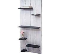 Étagère Murale Hwc-C65, Panneau Mural Avec 6 Niveaux, 110x50x14cm, Bois Massif Blanc, Gris Foncé, Shabby Multicolore