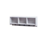 Etagère murale HWC-K49 5 crochets 30x80x20cm bois blanc