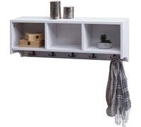 Étagère murale HWC-K49, portemanteau mural Étagère, 3 compartiments de rangement 5 crochets 30x80x20cm bois ~ blanc, shabby