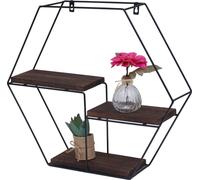 Étagère murale HWC-K76, Étagère suspendue Étagère flottante, 3 étagères Métal Bois massif Industriel 43x49x11cm ~ brun foncé