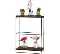 Etagère murale HWC-K77, étagère suspendue Etagère de cuisine, bois massif métal industriel 2 étagères 50x35x17cm ~ brun foncé