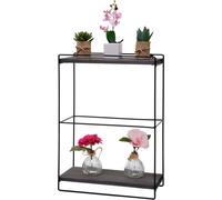 Etagère Murale Hwc-K77, Étagère Suspendue Etagère De Cuisine, Bois Massif Métal Industriel 2 Étagères 50x35x17cm Gris Foncé Multicolore