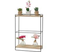 Etagère murale HWC-K77, étagère suspendue Etagère de cuisine, bois massif métal industriel 2 étagères 50x35x17cm ~ naturel