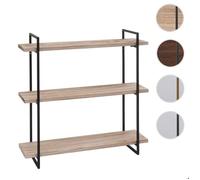 Étagère murale HWC-K78 3 étagères 60x60x18cm ~ naturel métal noir